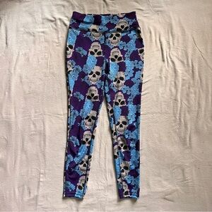 Popfit Purple and Blue Skull Print Leggings